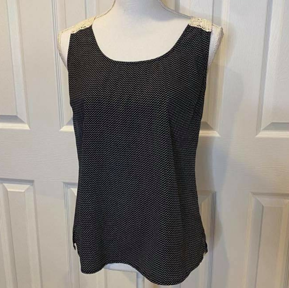 Black Polka Dot and Crochet Lace Racerback Blouse - Picture 3 of 5